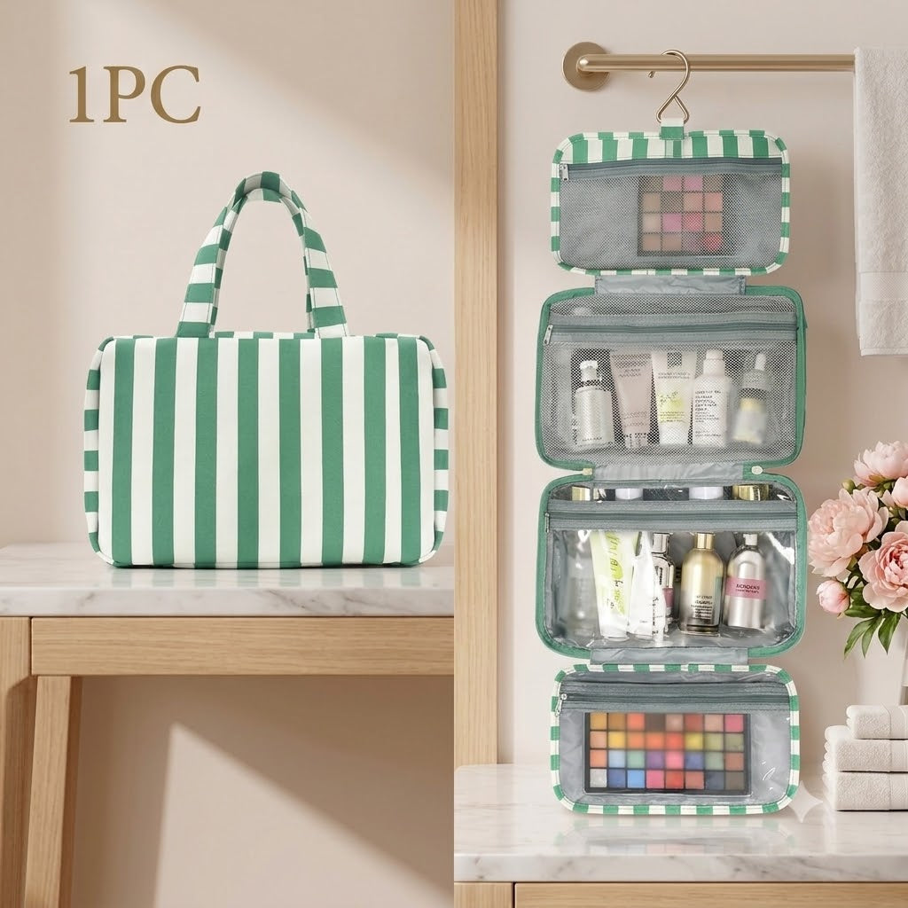 ๐งณ Pack Like a Pro | Classic Striped Hanging Travel Toiletry Bag & Waterproof Multi-Layer Cosmetic Organizer โจ