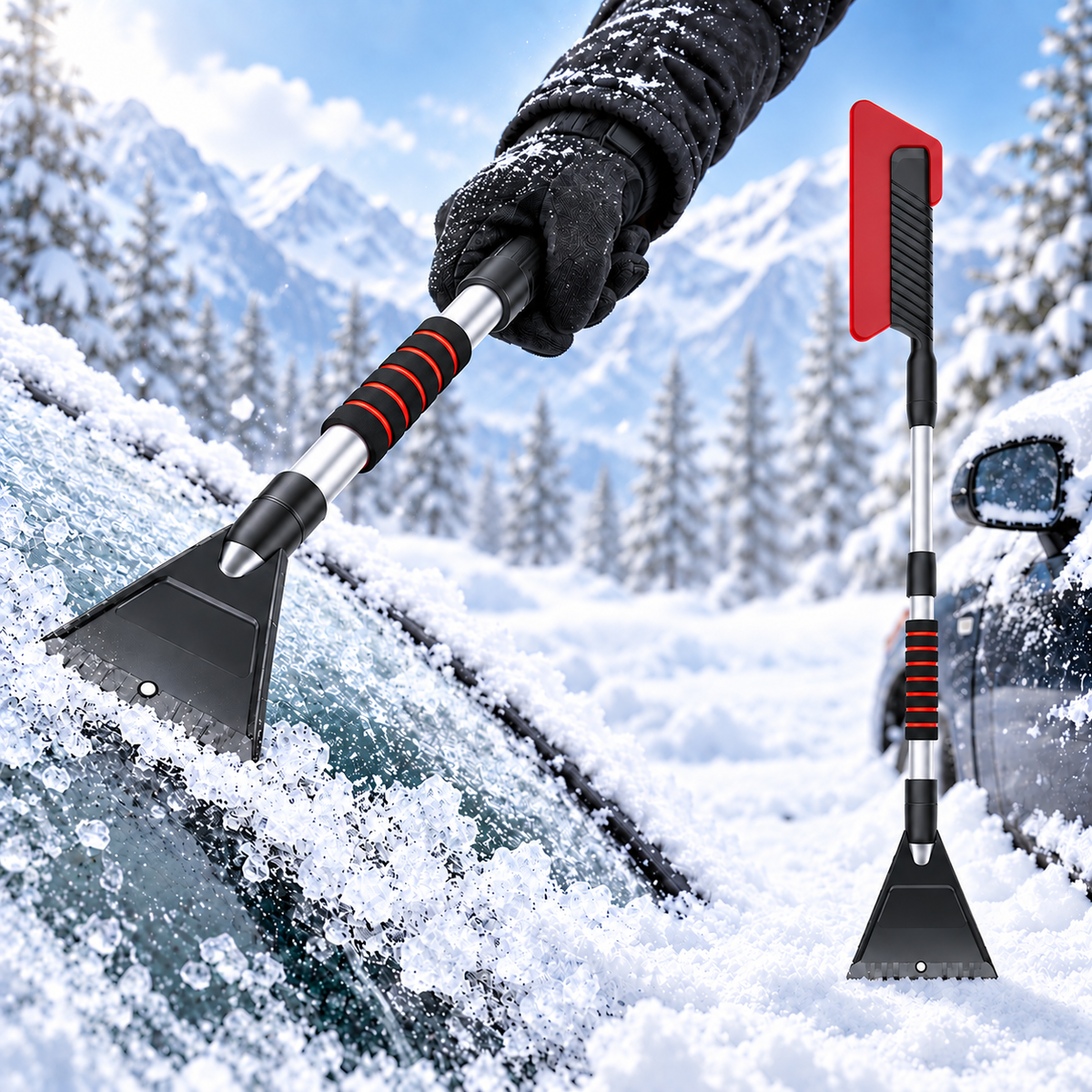 3-in-1 Extendable Car Snow Brush & Ice Scraper