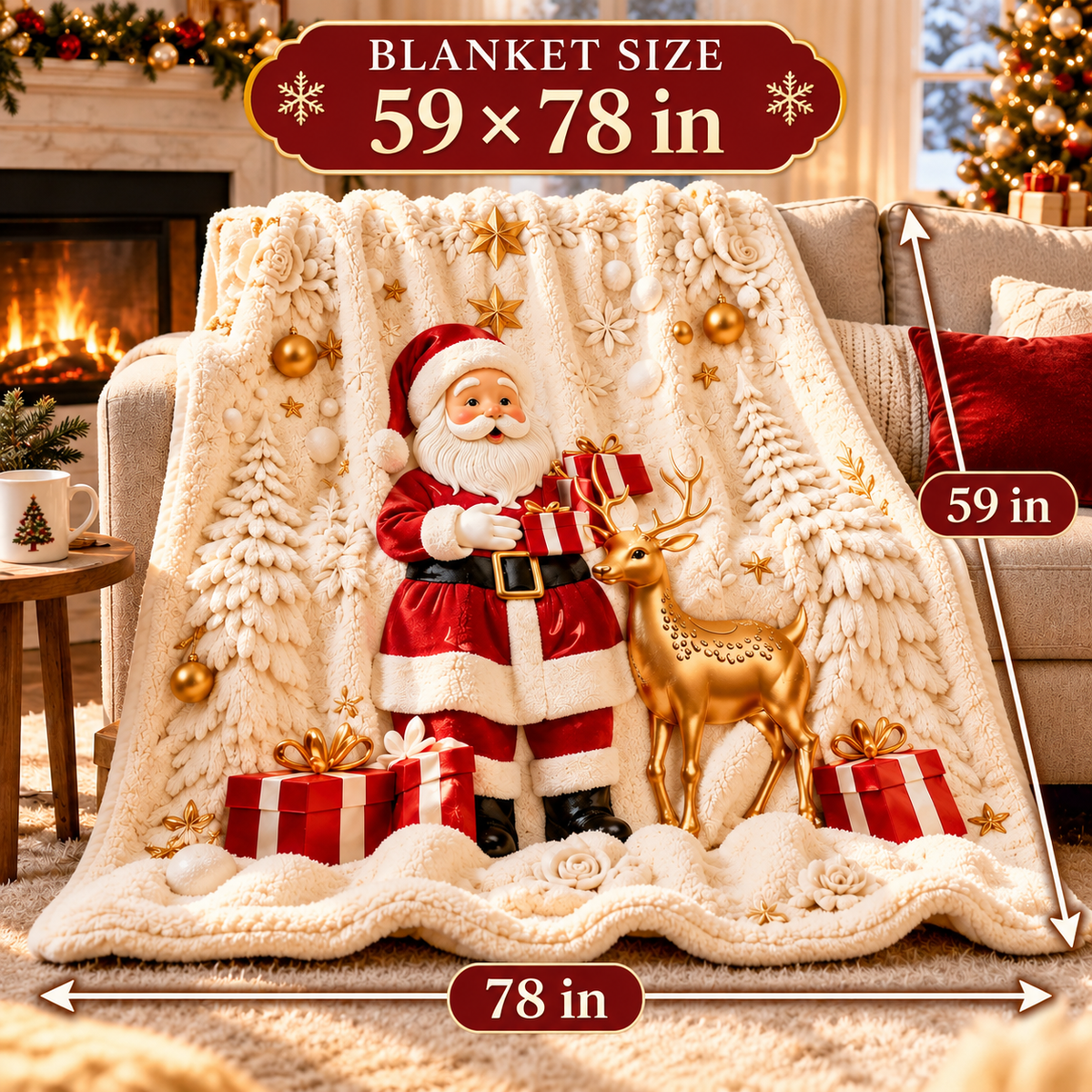 Cozy Christmas Sherpa Throw Blanket