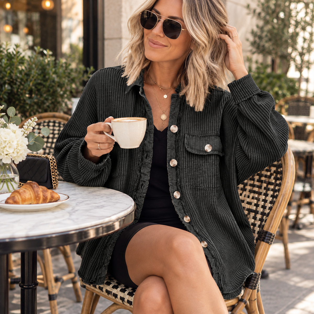 Women's Relaxed Waffle Knit Shacket