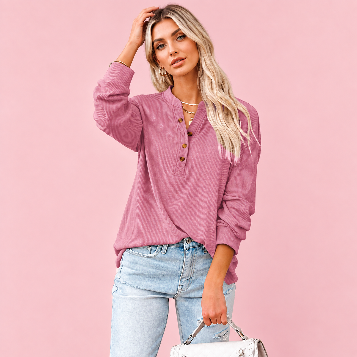 Women's Everyday Ribbed Henley Top