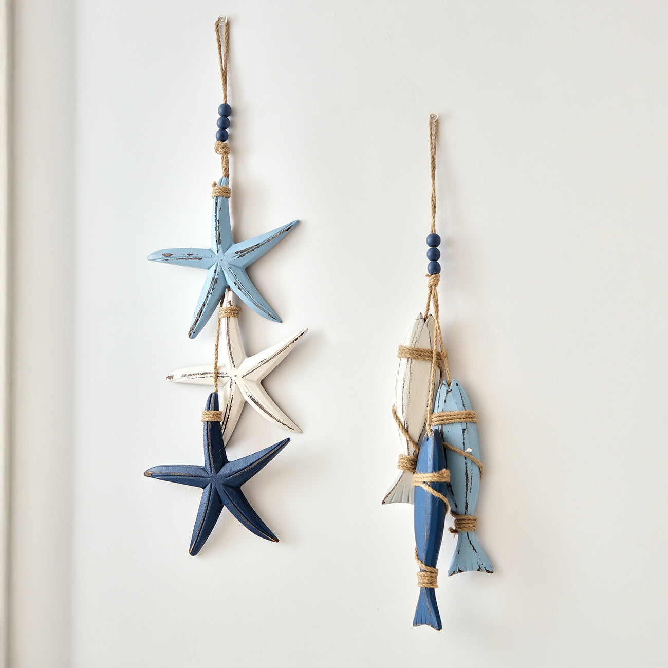 🌊 Coastal Serenity | Mediterranean Distressed Starfish & Fish Hanging Rope Wall Ornaments ✨