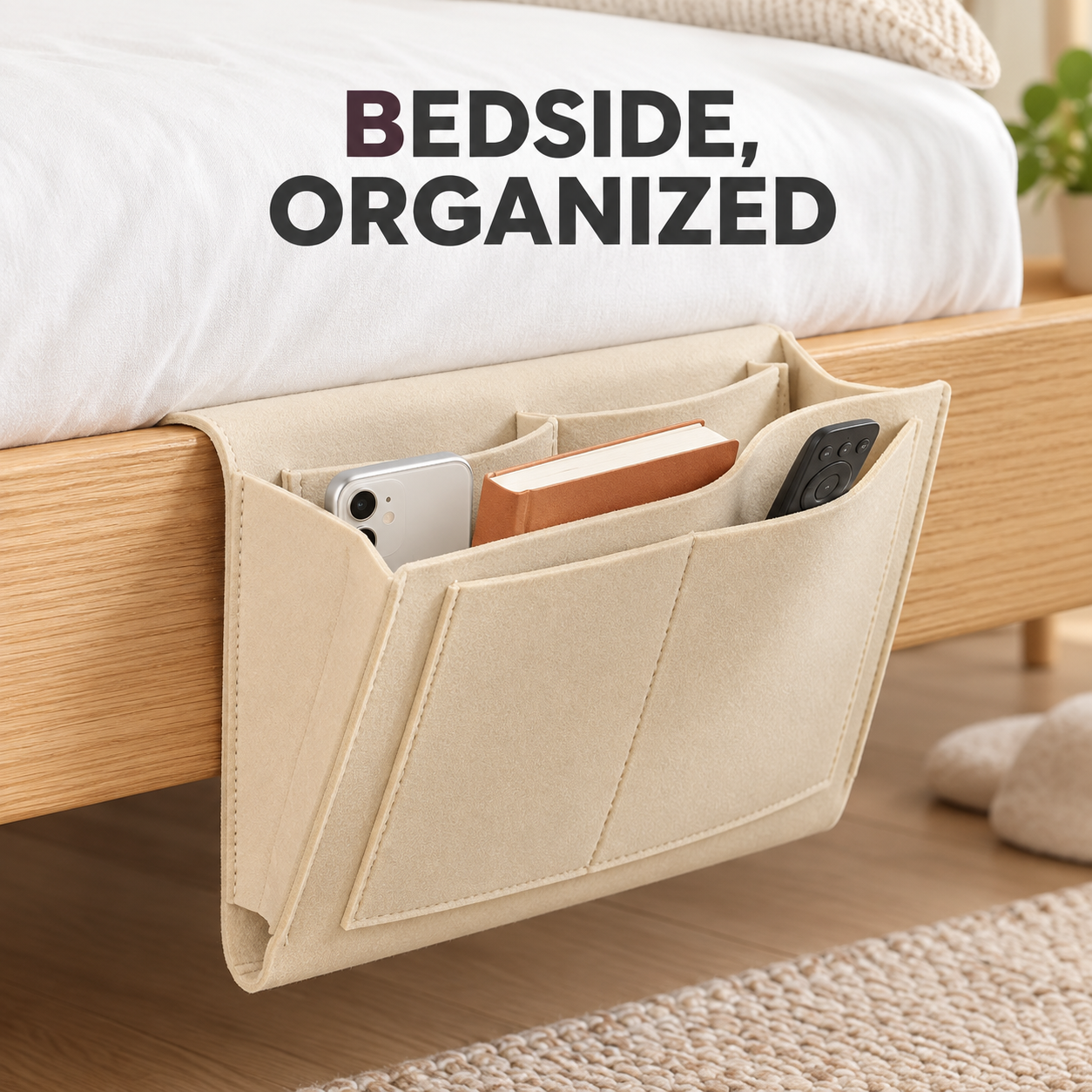 5-Pocket Felt Bedside Caddy – Hanging Bed Organizer