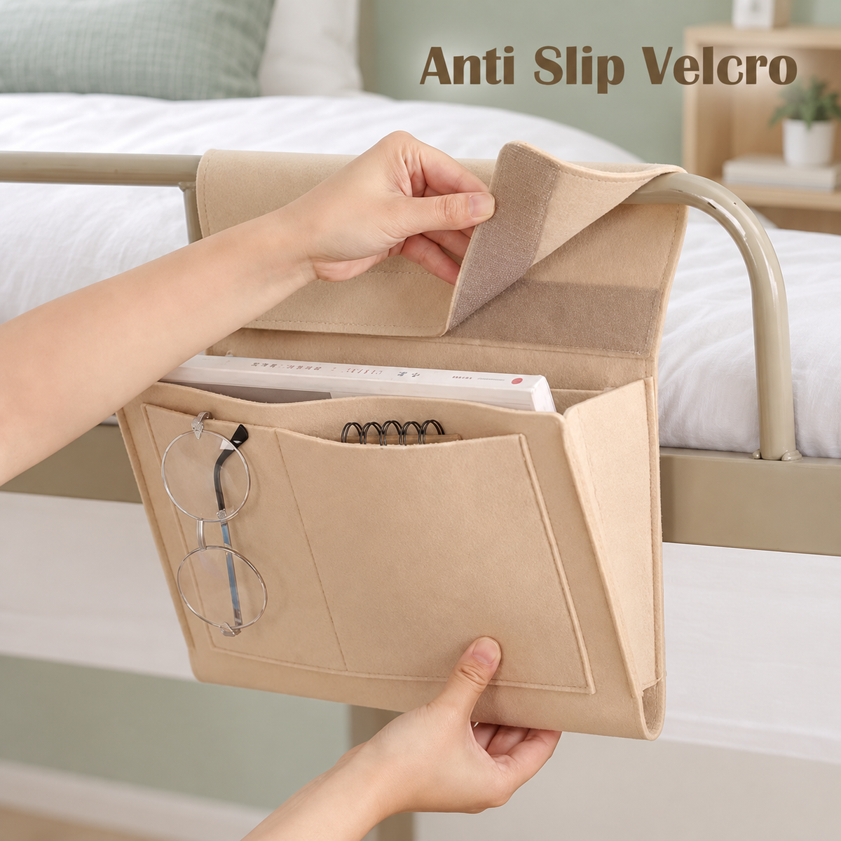 5-Pocket Felt Bedside Caddy – Hanging Bed Organizer
