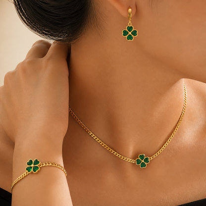 Emerald-Green Clover Jewelry Set