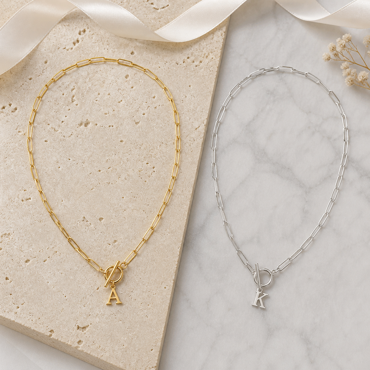 Initial Paperclip Toggle Necklace