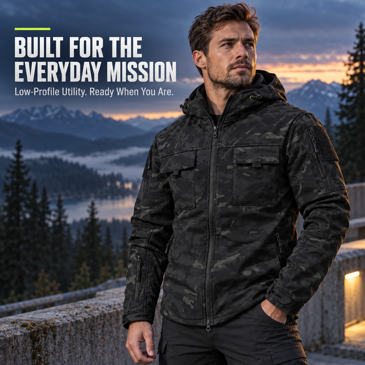 Men's Waterproof Fleece Hooded Jacket – 9-Pocket Utility Design