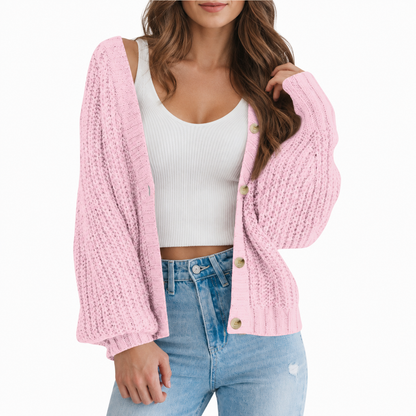 Women’s Chunky Knit V-Neck Button Cardigan