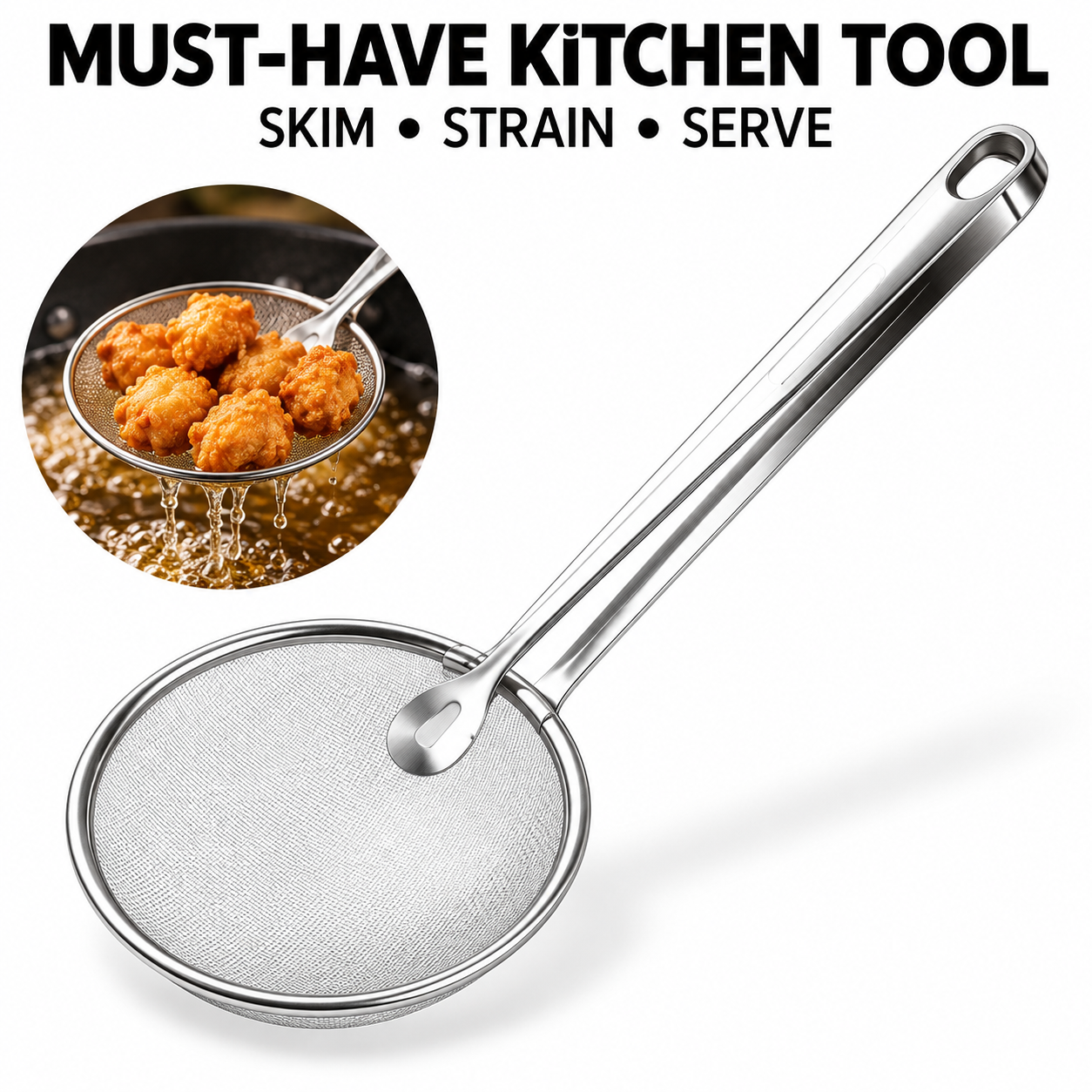 2 in 1 stainless steel fine mesh strainer tongs