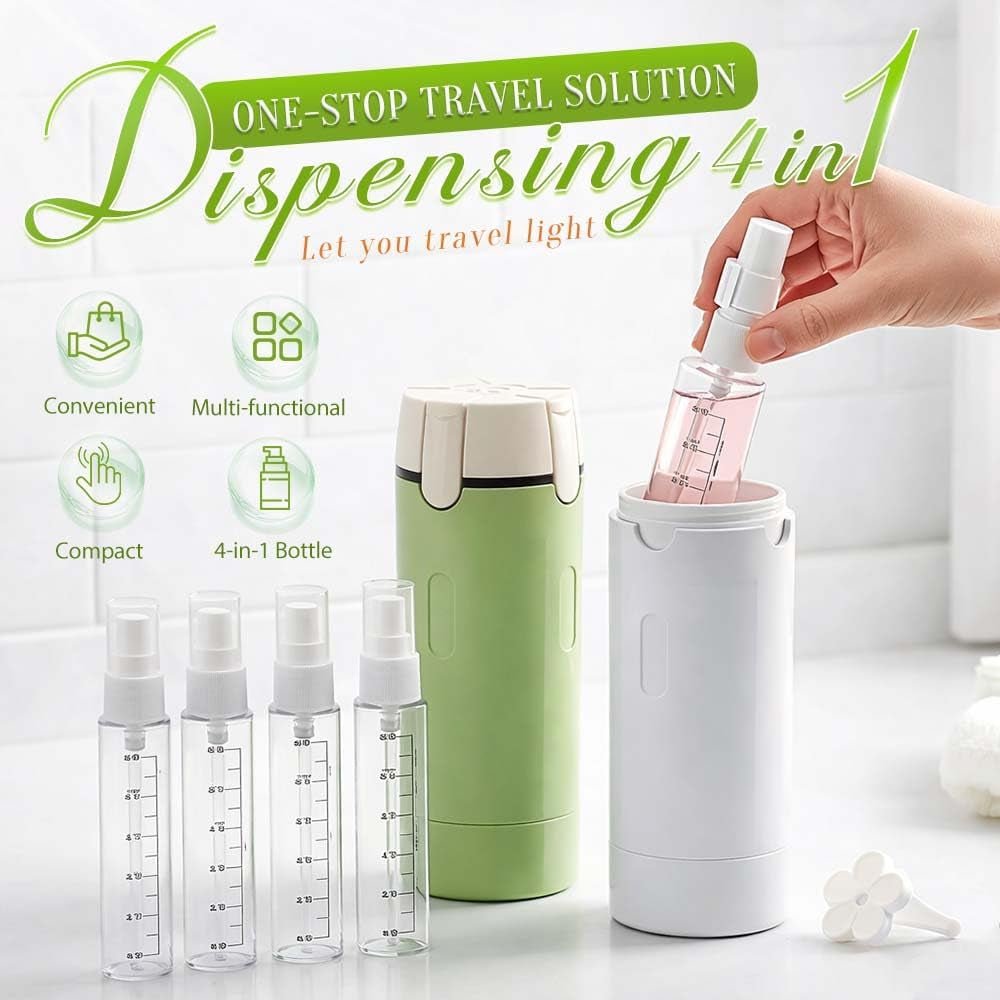 ✈️ Declutter Your Luggage | 4-in-1 Leakproof Travel Dispenser Bottle Set & 360° Rotary Toiletry Lotion Organizer 🧴