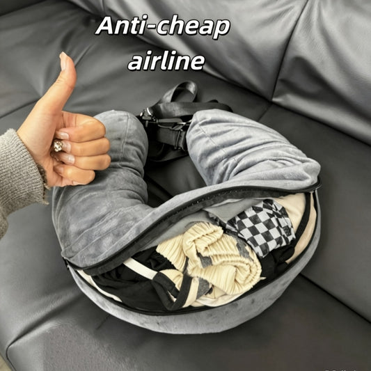 ✈️ Ultimate Airline Hack | Stuffable U-Shaped Travel Pillowcase for Clothing Storage, Soft Velvet Wearable Neck Pillow Luggage Saver ✨