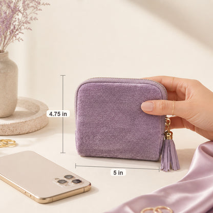 💎 Tangled Chains No More | Portable Travel Jewelry Zippered Pocket Case, 5-Compartment Velvet Satin Lining Organizer with Tassel Zipper ✨