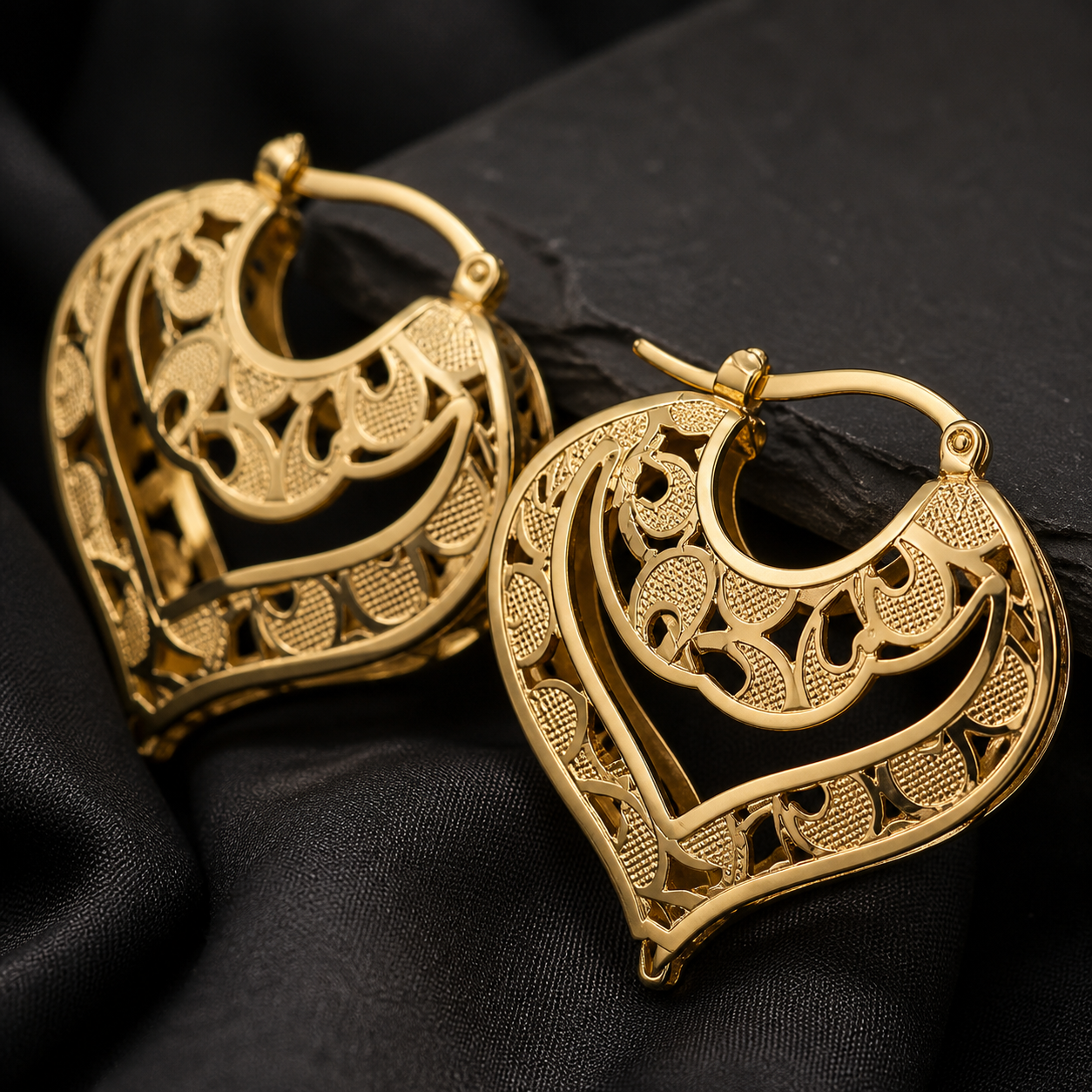 Intricate Open Heart Earrings - Gold