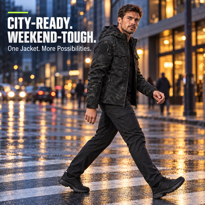 Men's Waterproof Fleece Hooded Jacket – 9-Pocket Utility Design