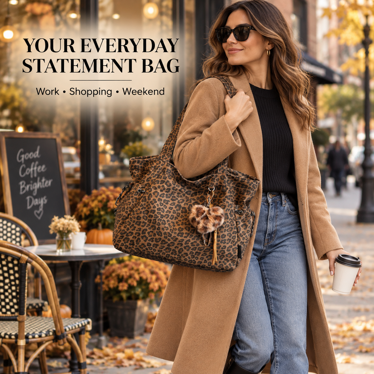 Leopard Print Shoulder Bag – Spacious Everyday Crossbody Tote