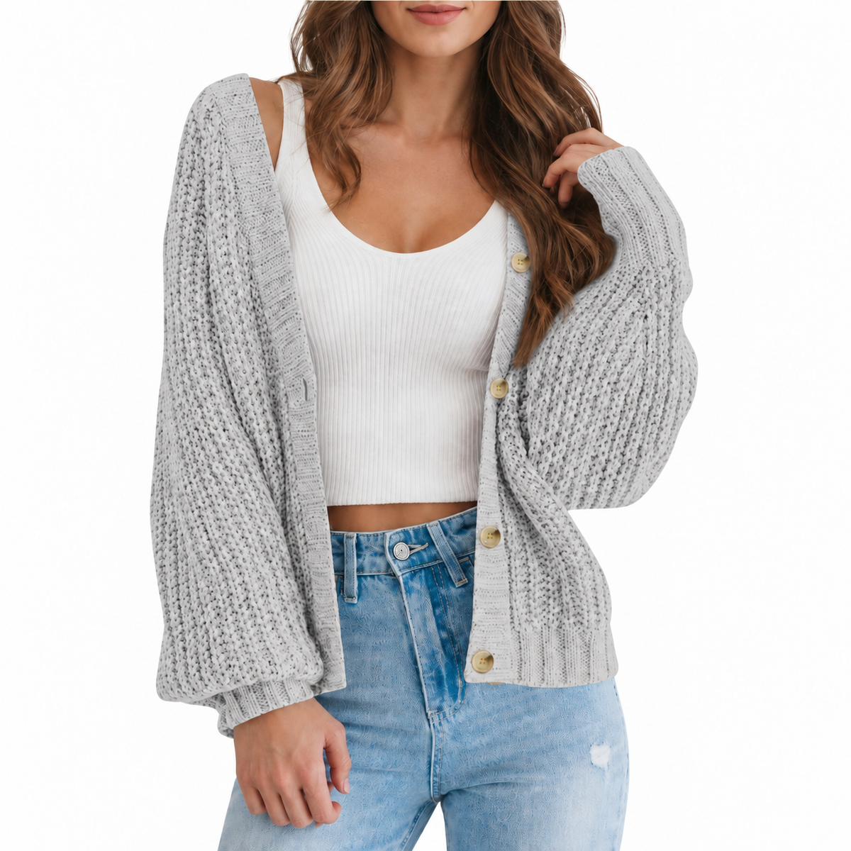 Women’s Chunky Knit V-Neck Button Cardigan