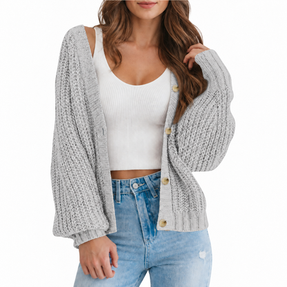 Women’s Chunky Knit V-Neck Button Cardigan