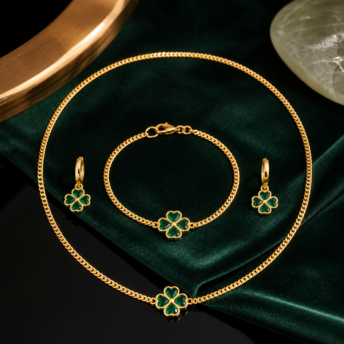 Emerald-Green Clover Jewelry Set
