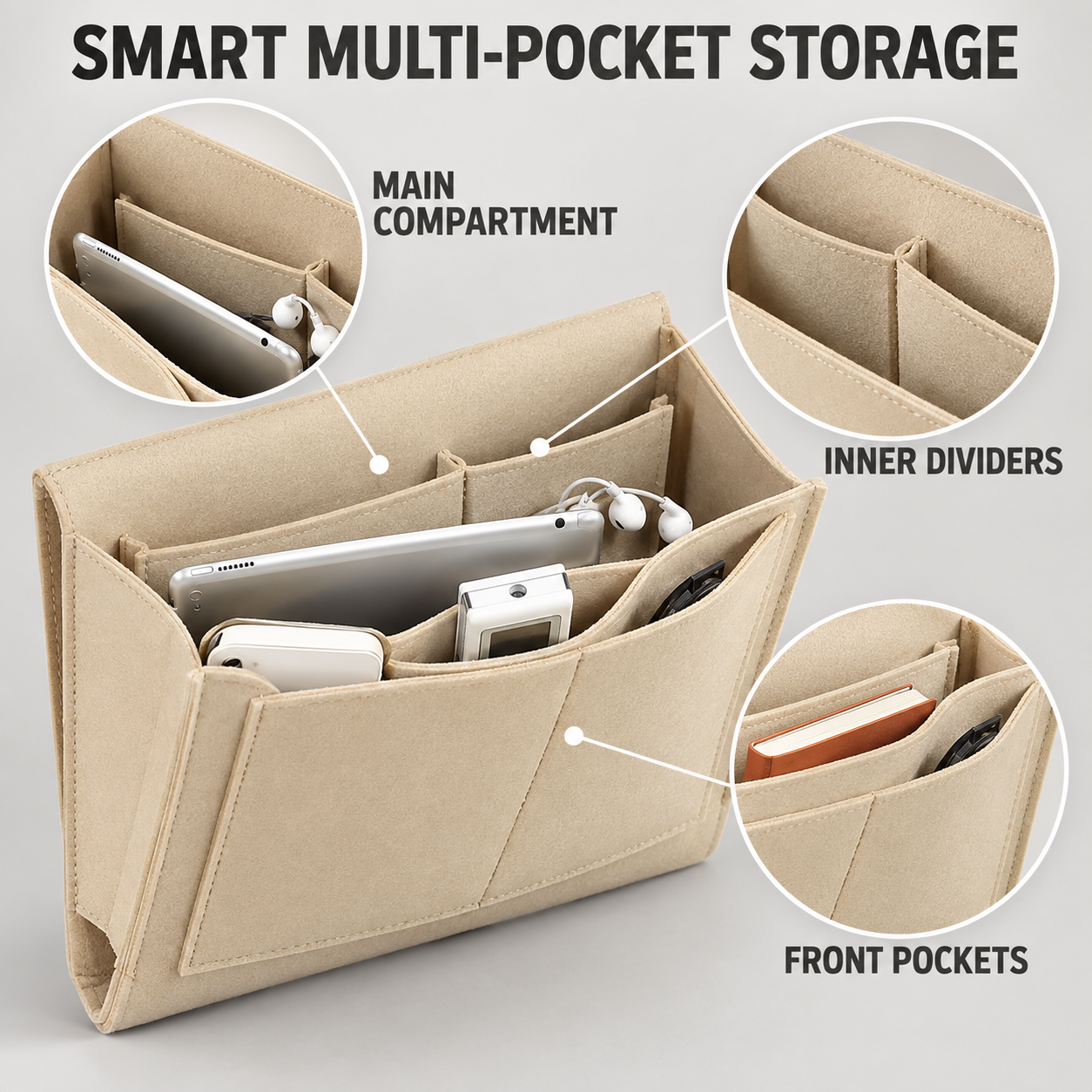 5-Pocket Felt Bedside Caddy – Hanging Bed Organizer