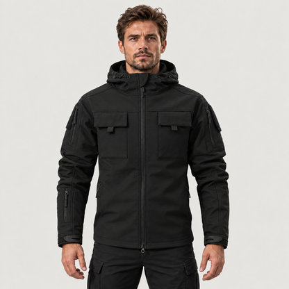 Men's Waterproof Fleece Hooded Jacket – 9-Pocket Utility Design