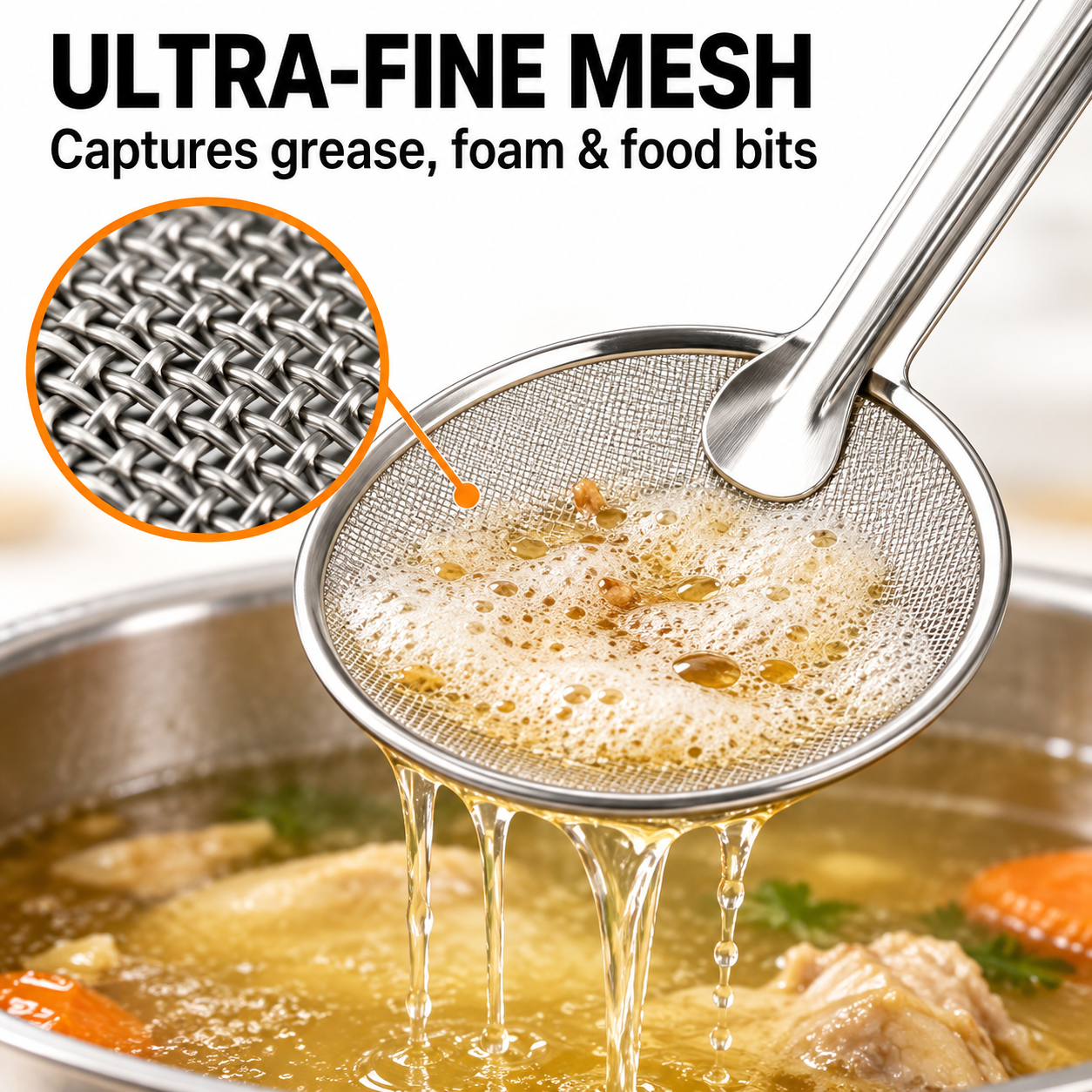 Ultra fine mesh kitchen strainer