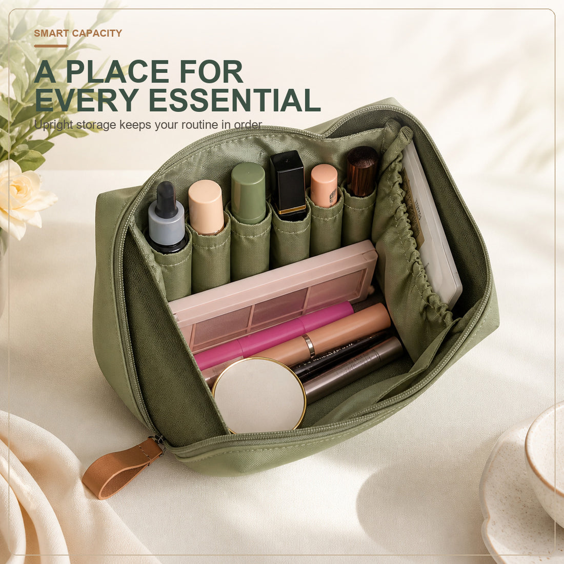 Organized capacity for makeup and skincare essentials