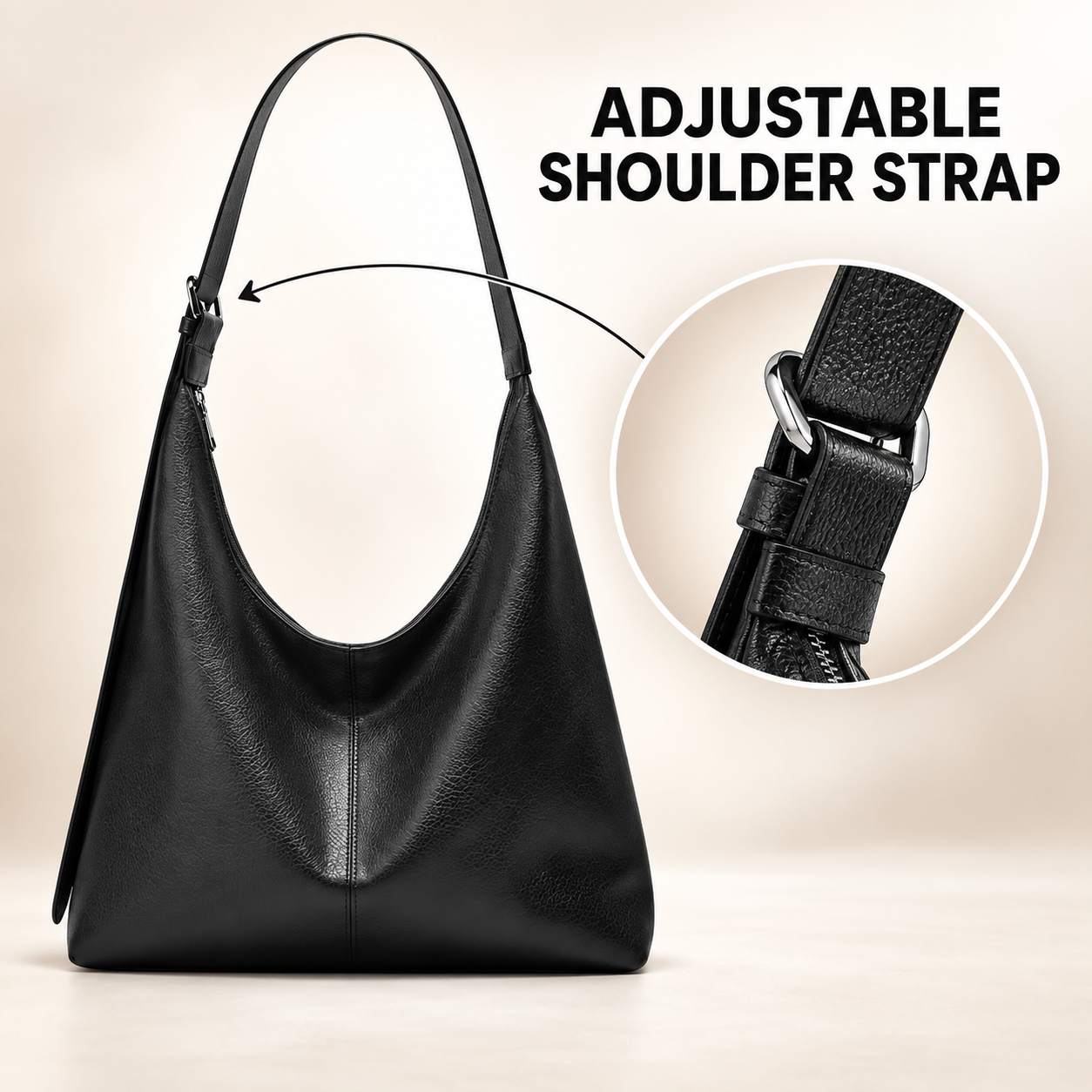 Adjustable shoulder strap and metal buckle detail