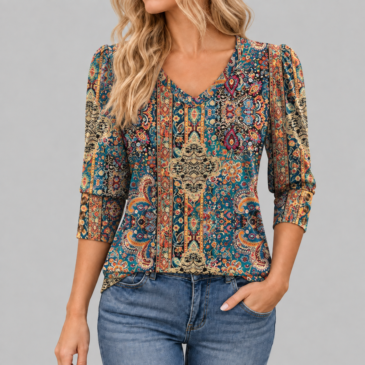 Women’s 3/4 Sleeve V-Neck Dressy Casual Top