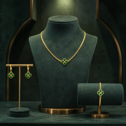 Emerald-Green Clover Jewelry Set