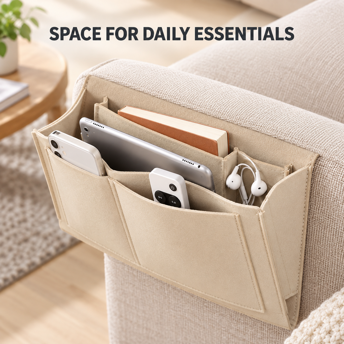 5-Pocket Felt Bedside Caddy – Hanging Bed Organizer