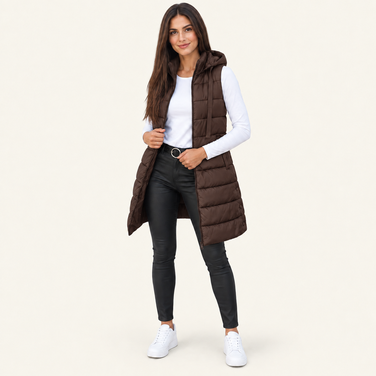 Women's Long Hooded Puffer Vest – Cozy Sleeveless Winter Layer