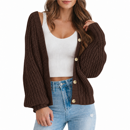 Women’s Chunky Knit V-Neck Button Cardigan