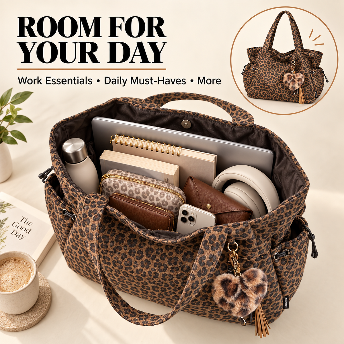 Leopard Print Shoulder Bag – Spacious Everyday Crossbody Tote