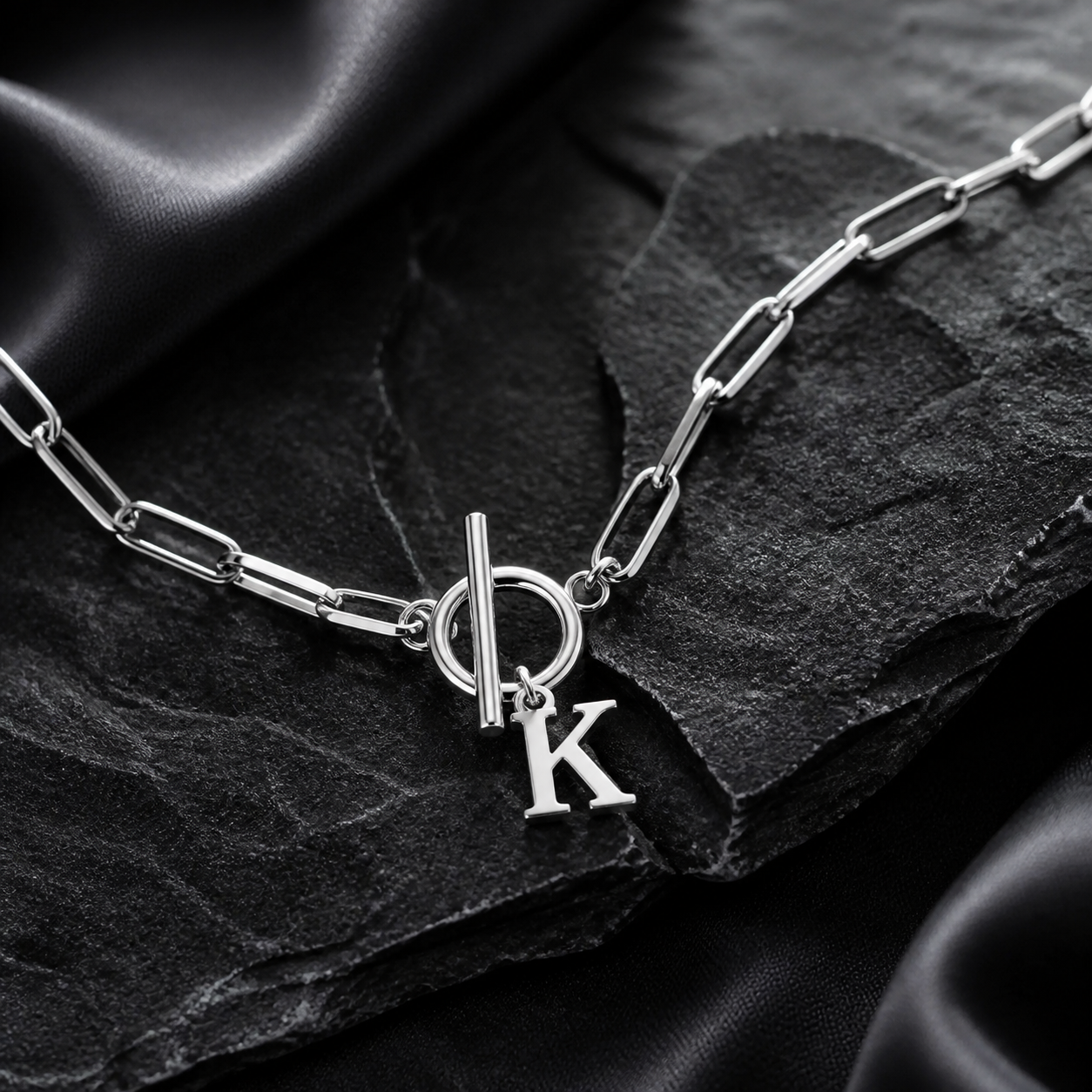 Initial Paperclip Toggle Necklace