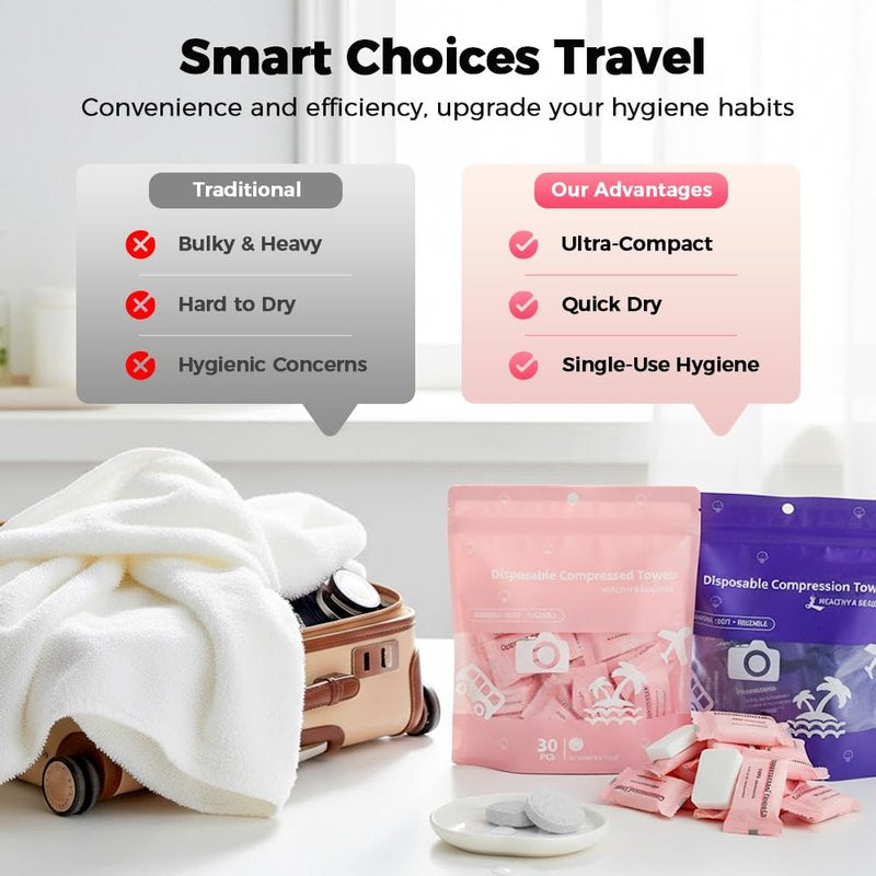 🧻 Compressed Towel Tablets – 30-Pack Portable Travel Towels ✈️
