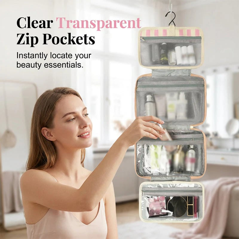 🧳 Pack Like a Pro | Classic Striped Hanging Travel Toiletry Bag & Waterproof Multi-Layer Cosmetic Organizer ✨