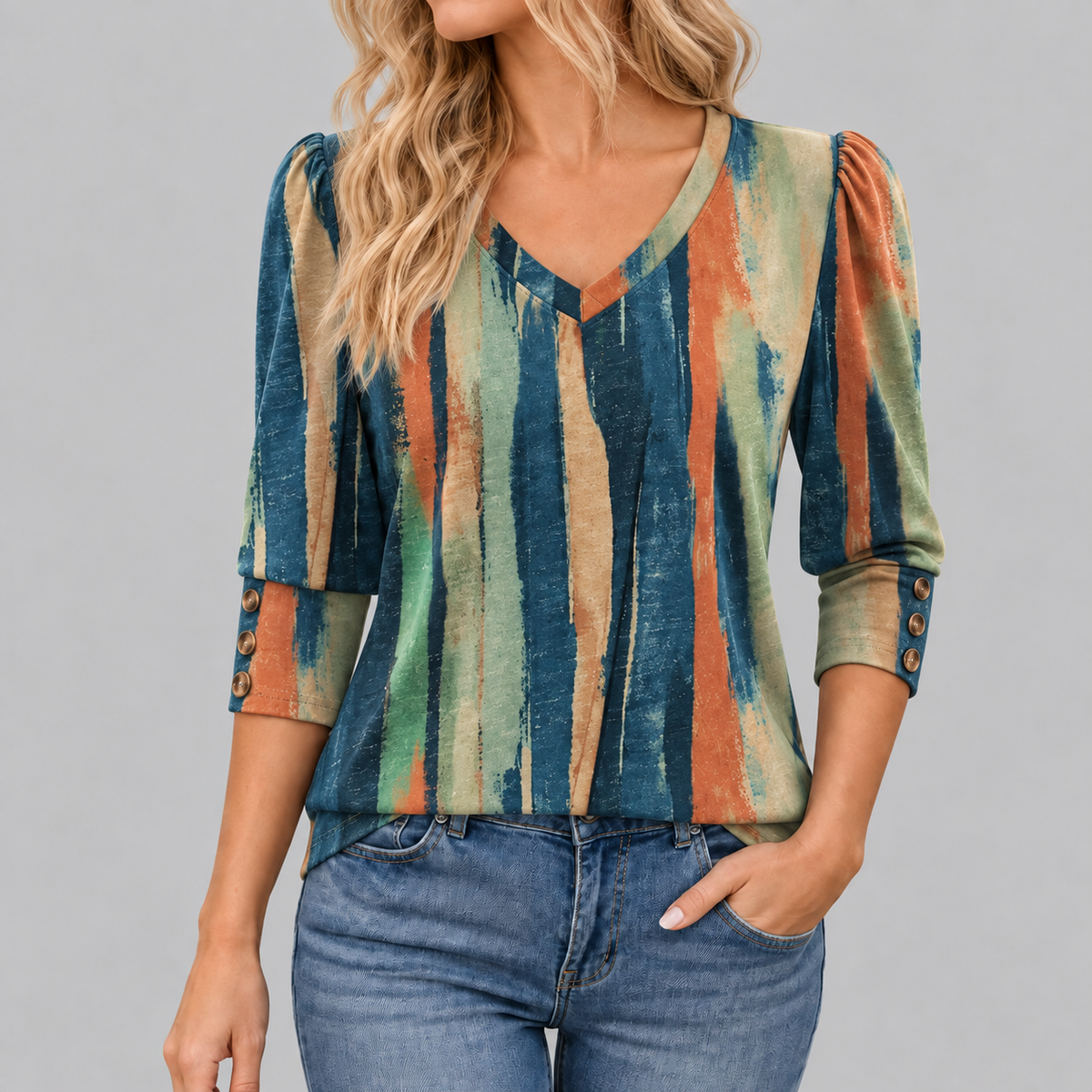 Women’s 3/4 Sleeve V-Neck Dressy Casual Top