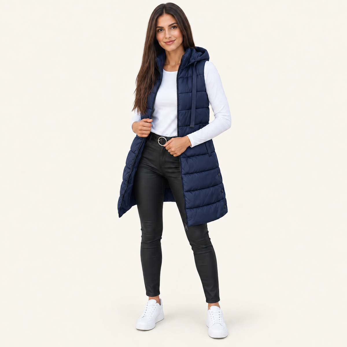 Women's Long Hooded Puffer Vest – Cozy Sleeveless Winter Layer