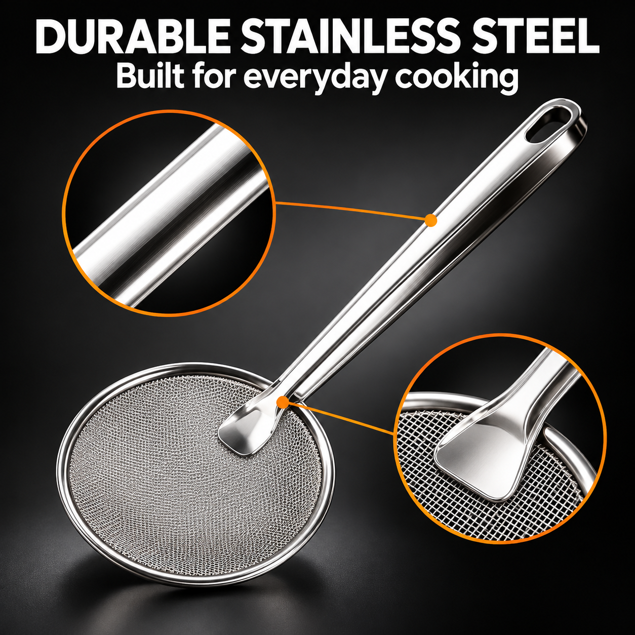 Durable stainless steel strainer tong detail