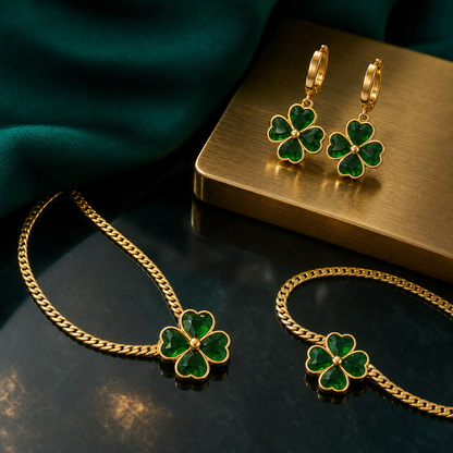 Emerald-Green Clover Jewelry Set