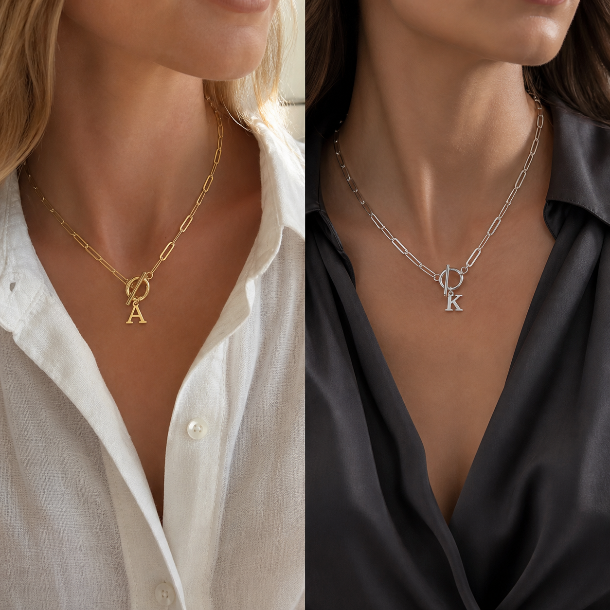 Initial Paperclip Toggle Necklace