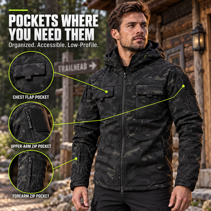 Men's Waterproof Fleece Hooded Jacket – 9-Pocket Utility Design