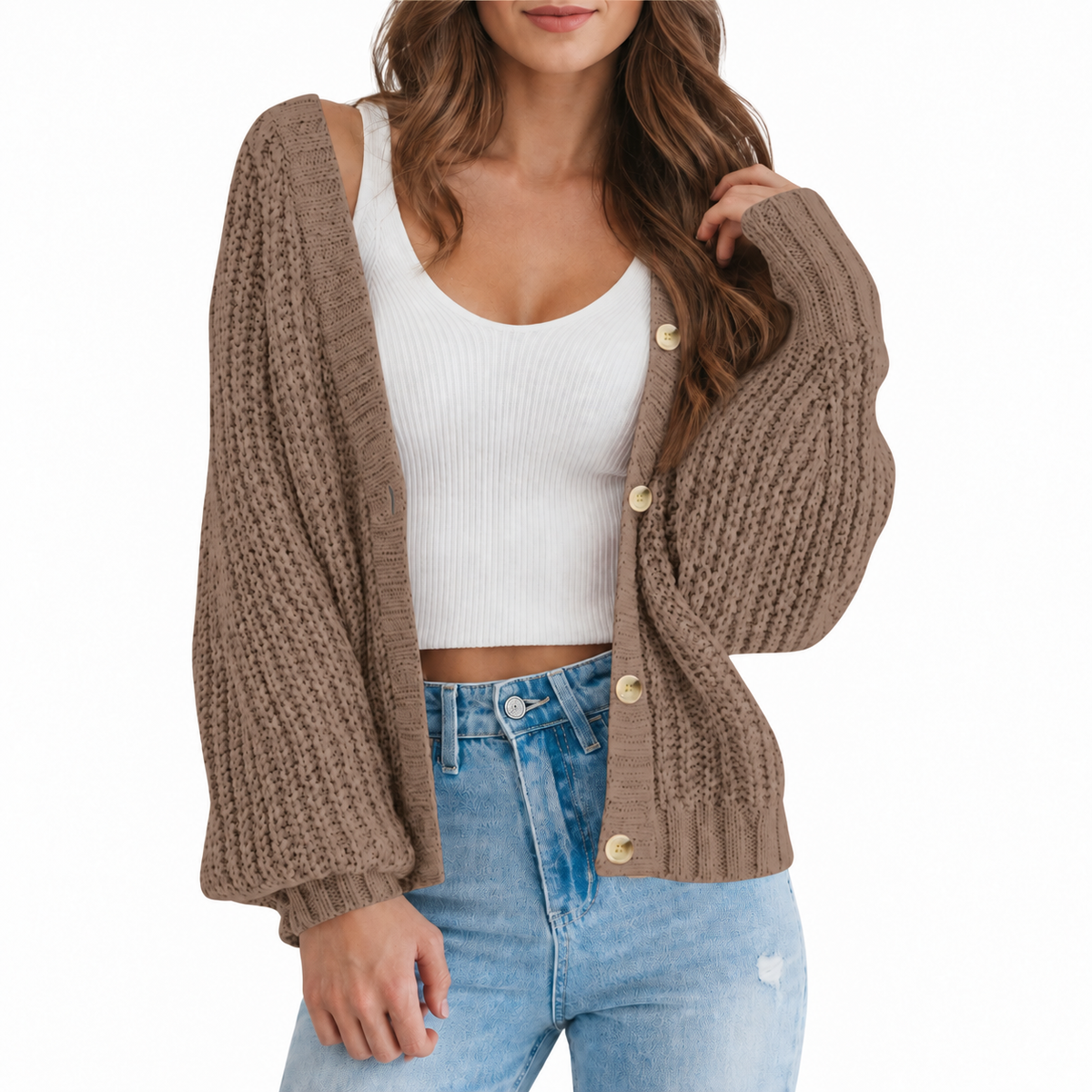 Women’s Chunky Knit V-Neck Button Cardigan