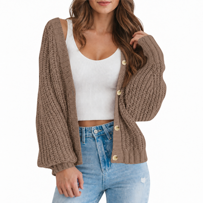 Women’s Chunky Knit V-Neck Button Cardigan