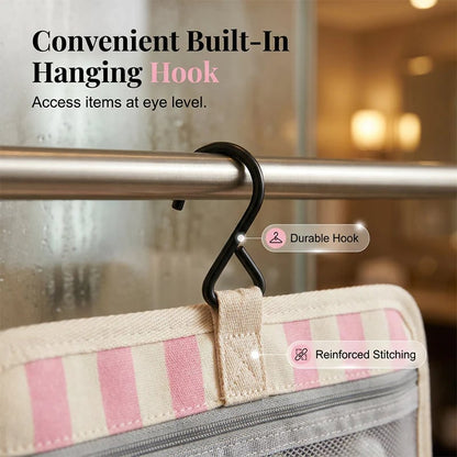 🧳 Pack Like a Pro | Classic Striped Hanging Travel Toiletry Bag & Waterproof Multi-Layer Cosmetic Organizer ✨
