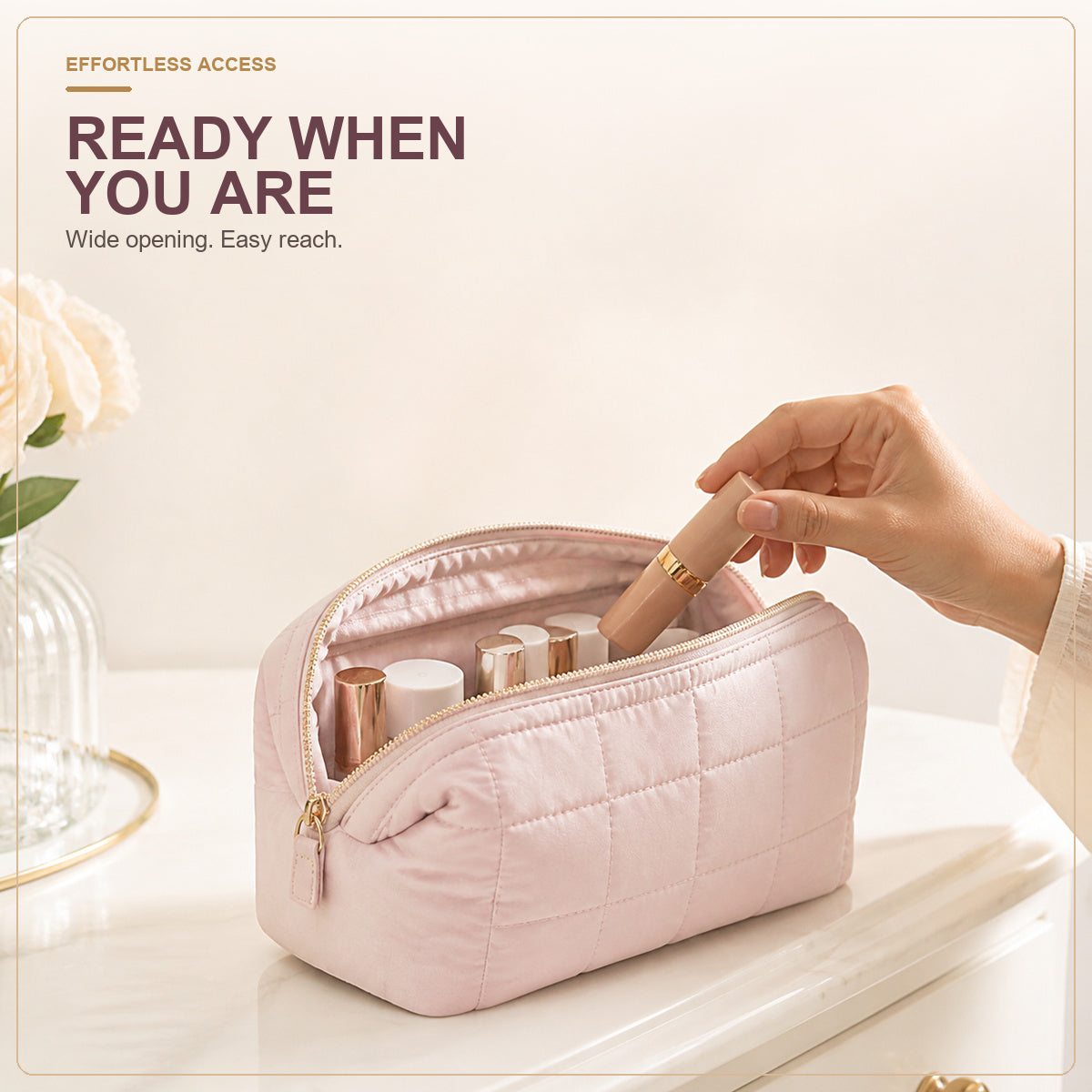 Quilted Travel Makeup Bag