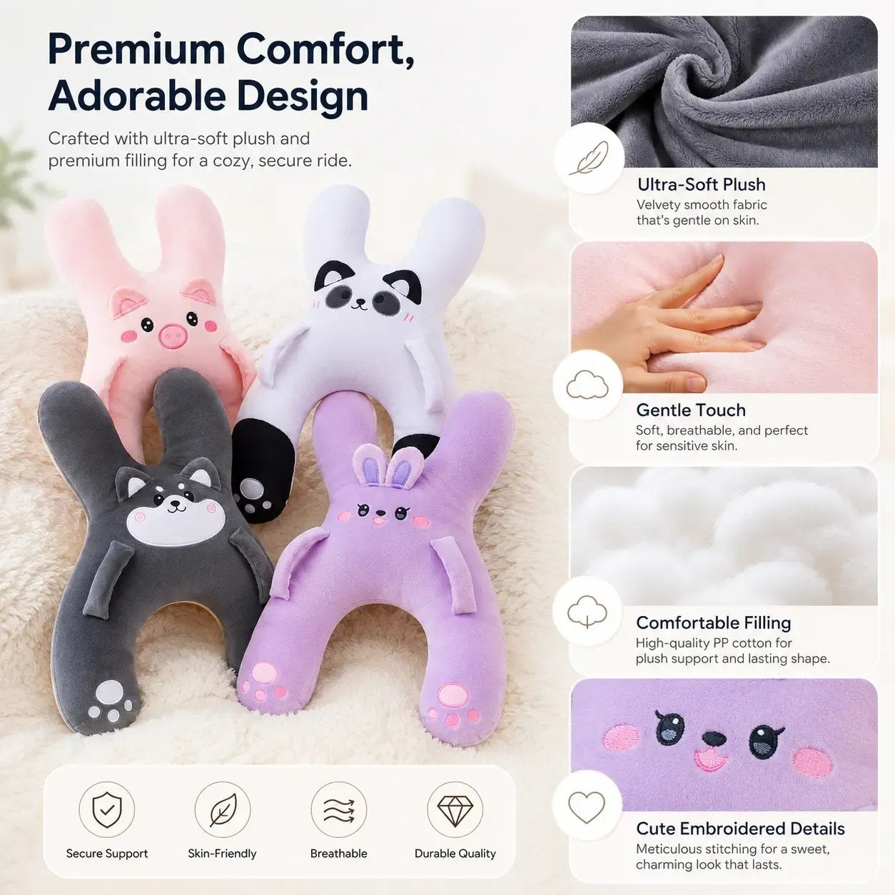 🐷 Cozy Car Neck Pillow for Kids 💖