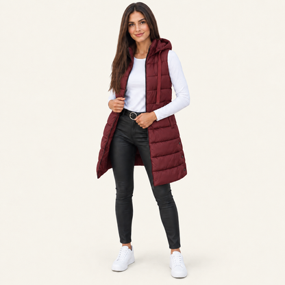 Women's Long Hooded Puffer Vest – Cozy Sleeveless Winter Layer