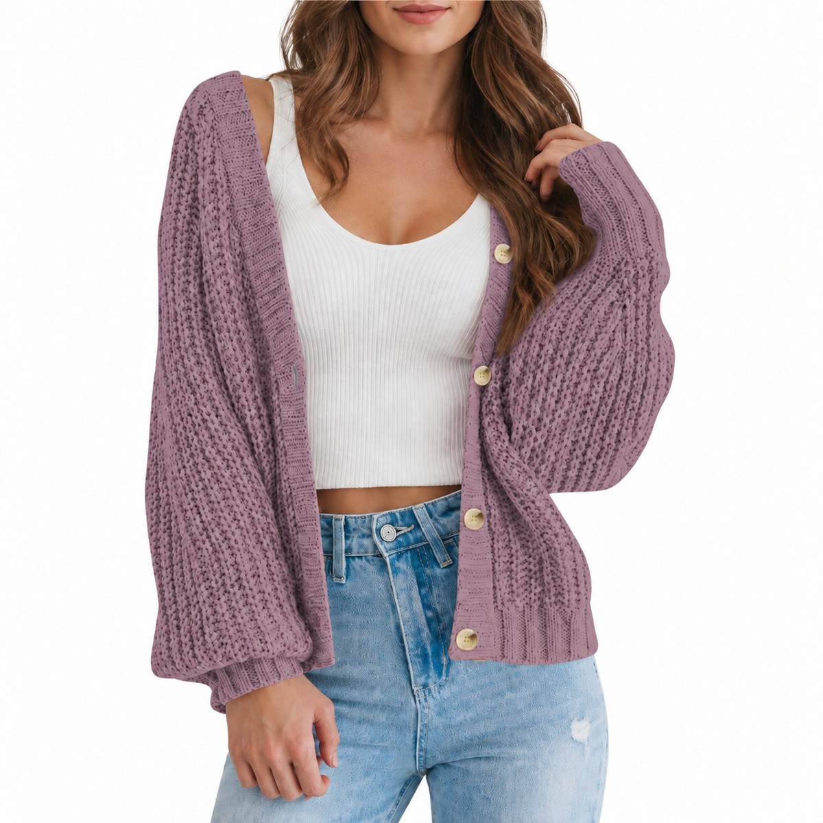Women’s Chunky Knit V-Neck Button Cardigan