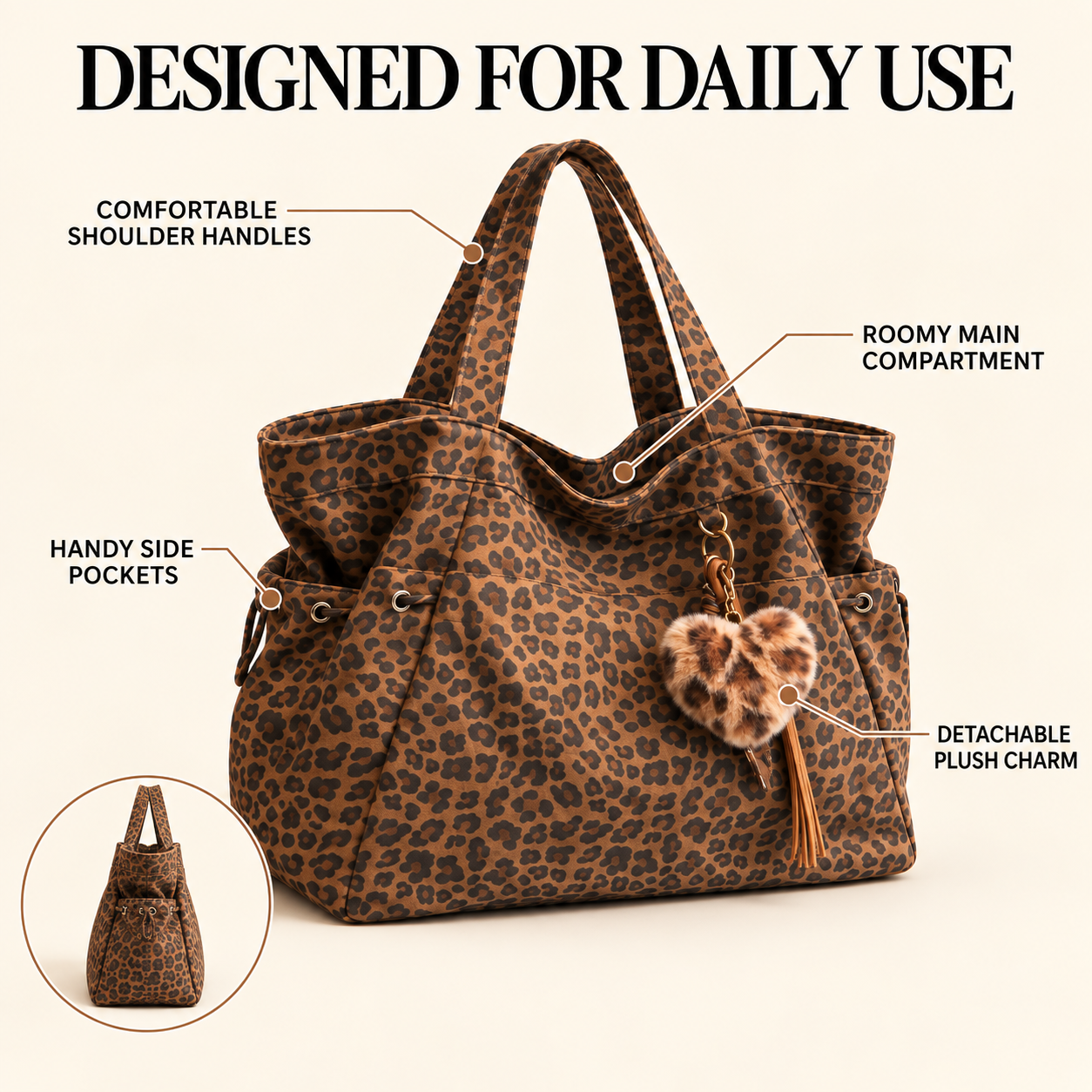 Leopard tote bag daily use features